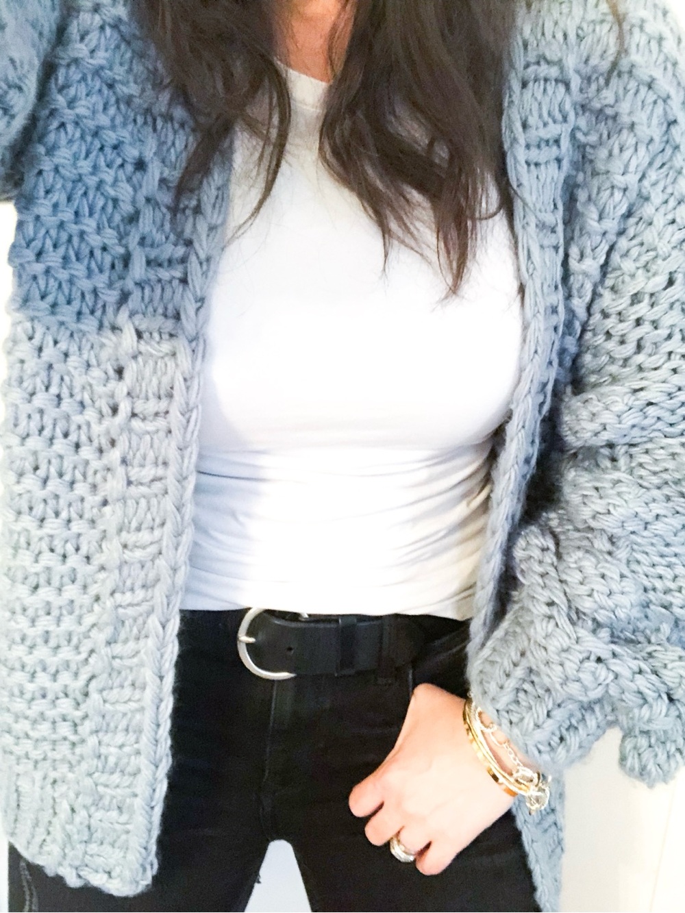 Chunky Light Blue Knit Cardigan Sweater